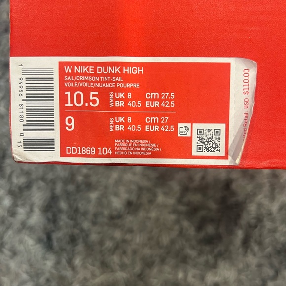 Nike Dunk High - Sail Crimson Tint (Womens) - Sz 10.5 - Mens 9 - Picture 7 of 7